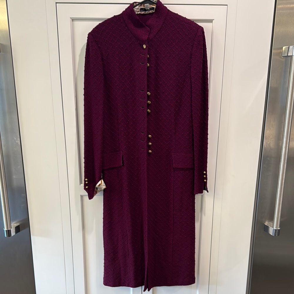 St. John Collection Red and Purple Long Sleeve Dress